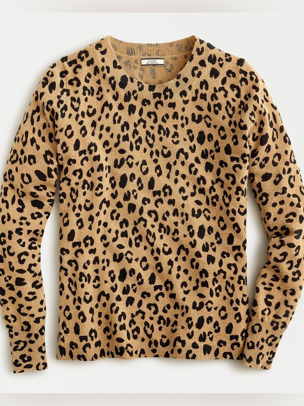 J Crew 100% Cashmere Crewneck Sweater preppy Leopard Print SZ Medium